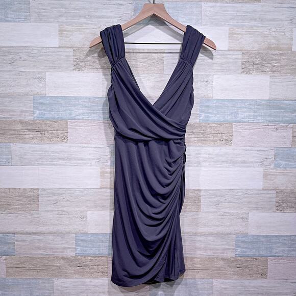 BOSTON PROPER Ruched Draped Jersey Knit Cocktail Dress Gray Stretch Womens XS - Picture 3 of 6